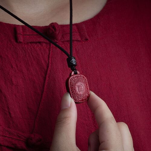 原矿朱砂钥匙扣本命年福禄长寿牌挂件平安吊坠简约复古送父母礼