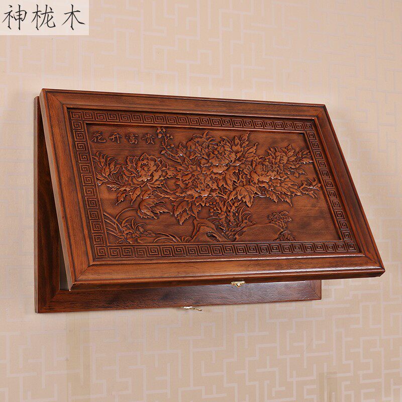 电表箱装饰画免打孔木雕配电箱客厅电闸箱挂画仿古实木遮挡箱壁画