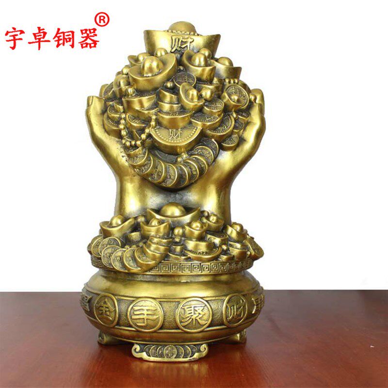 宇卓铜器纯铜摆件铜手铜一手金铜聚宝盆工艺品摆件