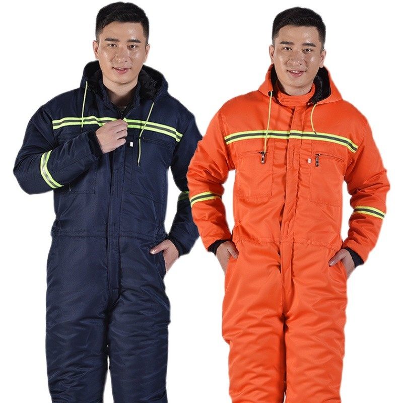 连体工作服棉衣套装男一体服防尘带帽防溅水劳保服加厚冷库水产
