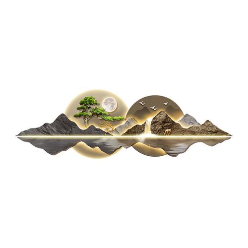 新中式客厅装饰画山水led灯画迎客松沙发背景墙挂画大气高档壁画