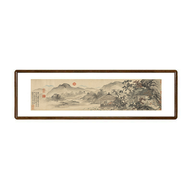 国画仿古山水画中式客厅背景墙横版装饰画办公室挂画名家唐寅字画