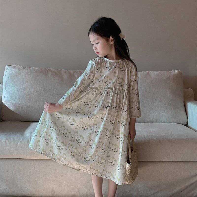 女宝宝碎花连衣裙2024春季新款儿童网红裙子女童长袖公主裙子洋气
