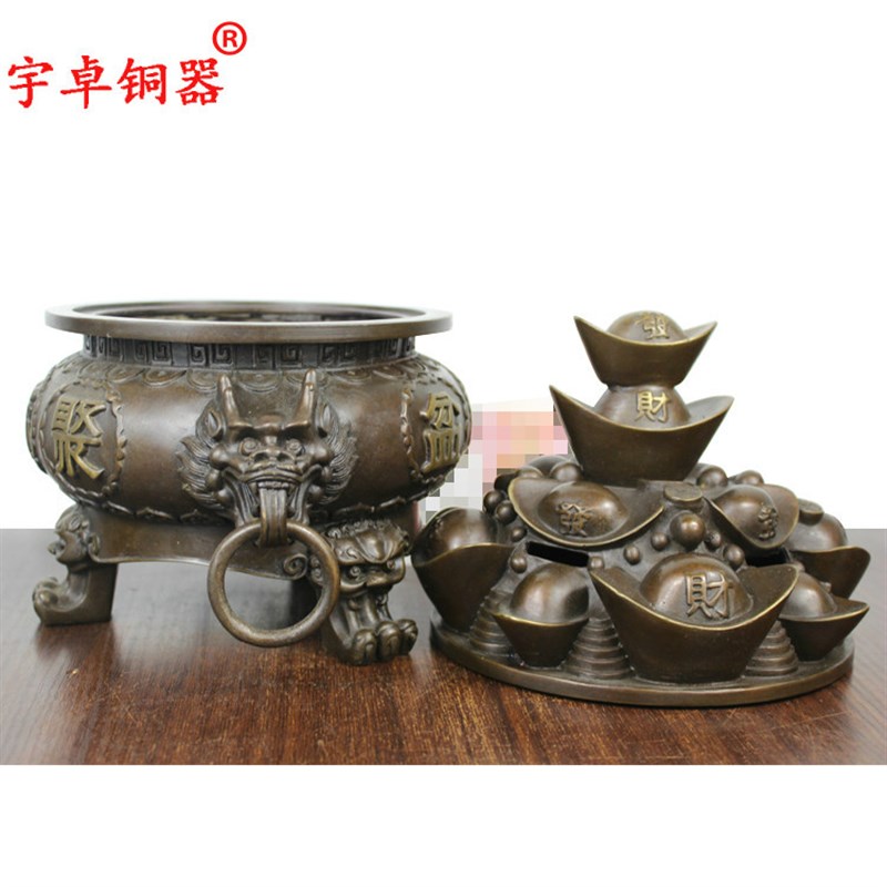 宇卓铜器 纯铜聚宝盆摆件黄铜元宝聚宝盆家居装饰品工艺品摆件