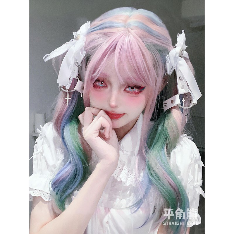 平角熊假发女长发网红缤纷糖果甜美个性长卷发Lolita全头套