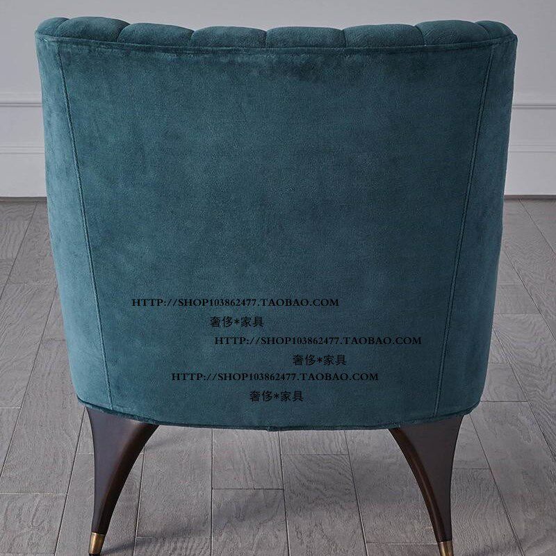 北欧美式乡村实木布艺单人位沙发椅洽谈椅交椅老虎椅民宿客栈家具