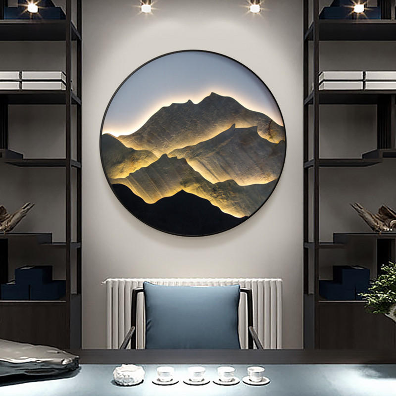 板岩电源发光装饰画轻奢壁画玄关背景墙挂画禅意客厅风景立体简约