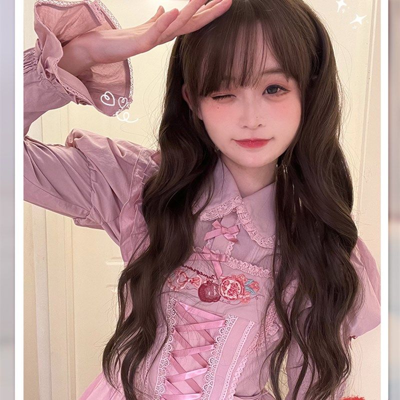 一口喵假发女日常网红逼真齐刘海长卷发新款可爱全头套式【软糖】