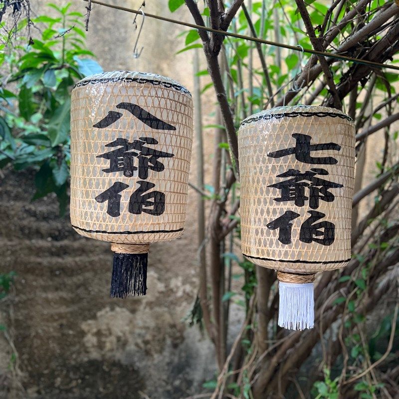 黑白无常神像大二爷伯孝子爷七爷八爷潮汕手工竹编迷你小灯笼摆件