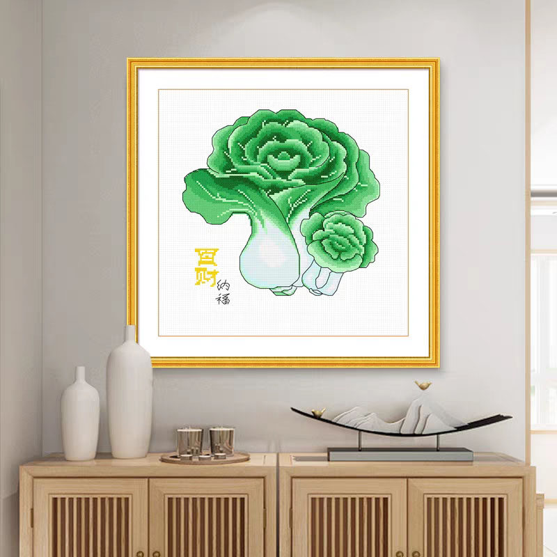 百财纳福十字绣2023新款线绣客厅自己绣高级纳福白菜生意兴隆小件