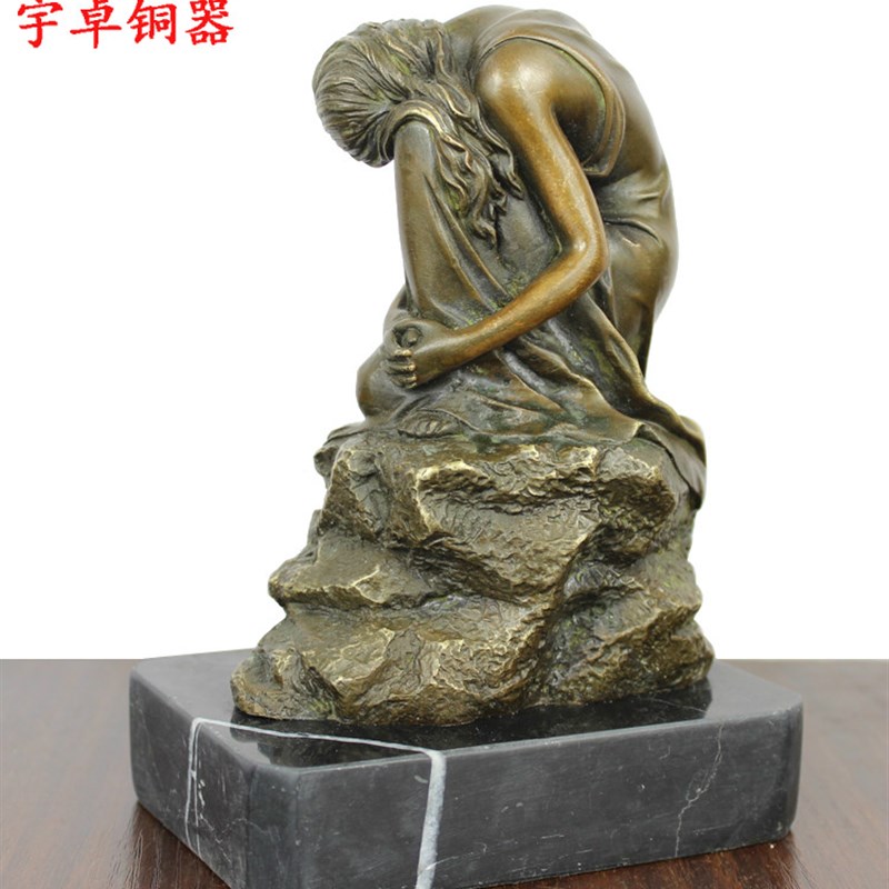宇卓铜器纯铜欧式人物抱脚少女欧式美女铜雕塑铜艺术品摆件