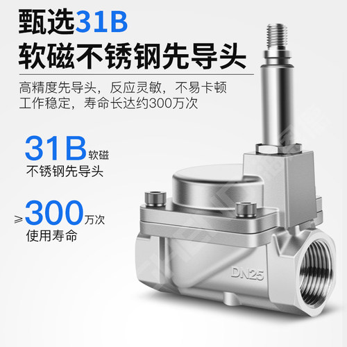 不锈钢高压电磁阀活塞式4分6分1寸2寸水气二通阀220V24V耐3.0MPA