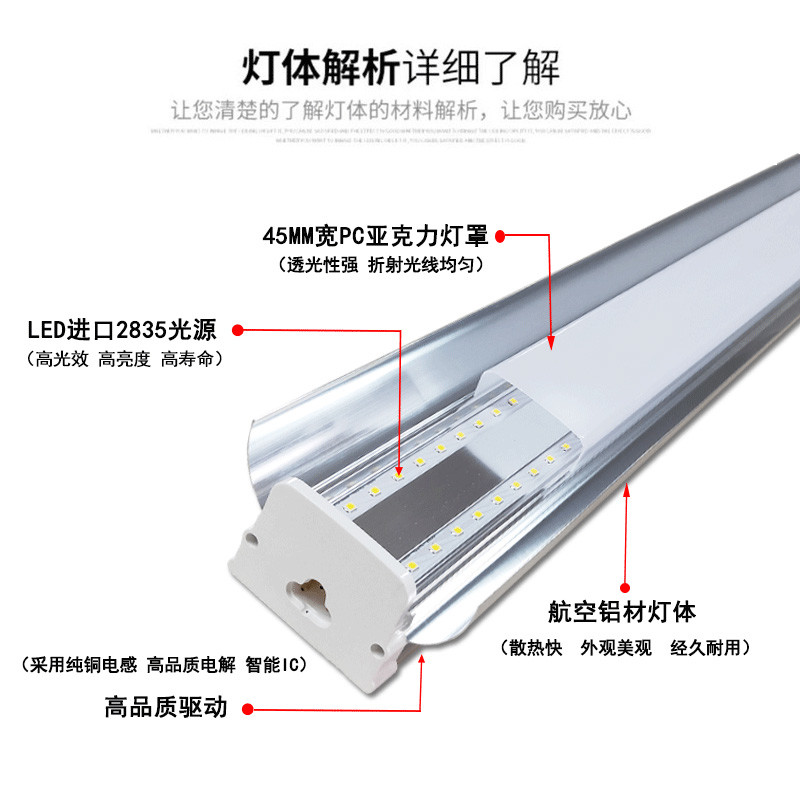 T15一体化带罩1.2米40W50W60W超市美宜佳便利店流水线LED支架灯管图片