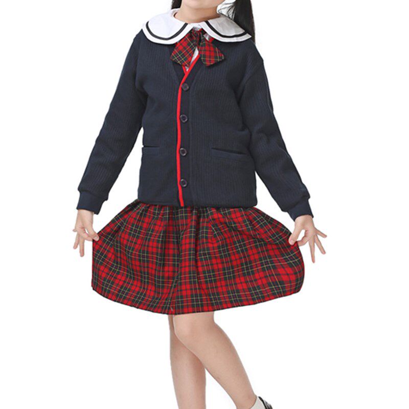 深圳小学生校服统一 女秋冬装制礼服套装毛衣+裙+衬衣+领结