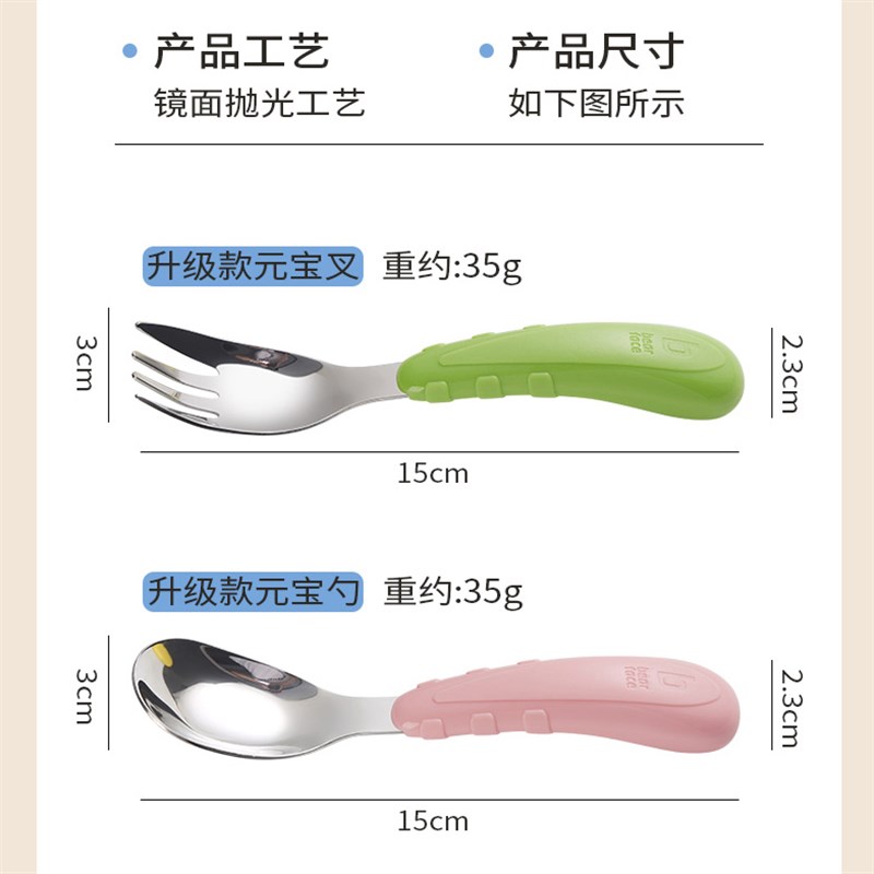 儿童吃面叉子不伤嘴316不锈钢宝宝面条叉子勺子套装专用餐具图片