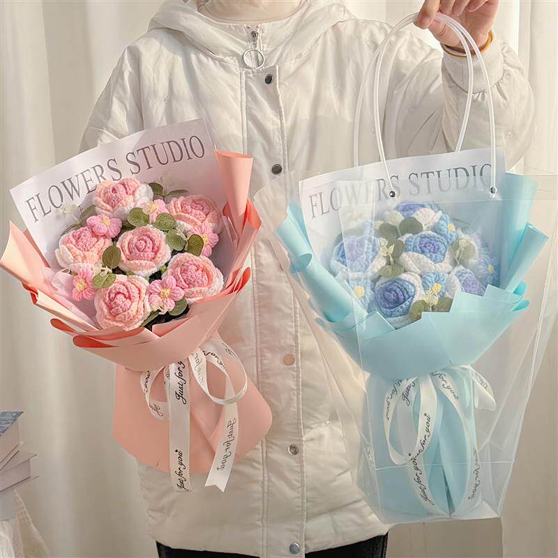 38女神节礼物手工毛线针织花朵成品编织玫瑰花束生日送女朋友闺蜜