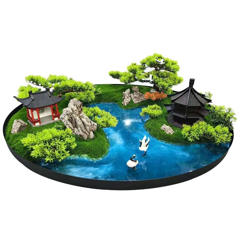 餐桌盆景圆桌摆花餐桌电动转盘创意摆件造景微景观大型沙盘桌芯花