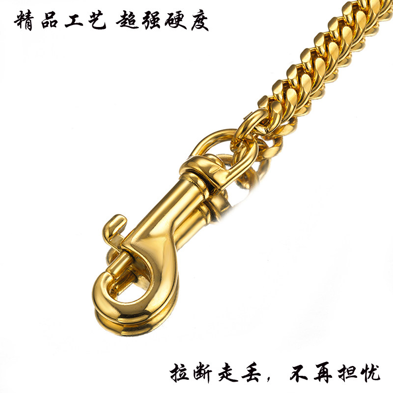 牵引绳狗项圈金属不锈钢金色项链定制狗链脖套真皮中型中大型防咬