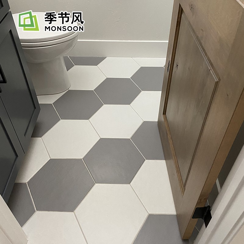 全瓷北欧法式卫生间大六角砖厨房黑白灰瓷砖墙地砖阳台玄关六边形