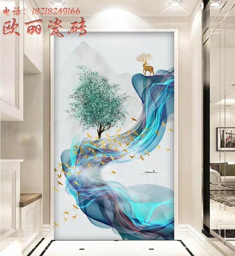 玄关壁画装饰瓷砖背景墙微晶石岩板雕刻立体过道客厅轻奢欧式抽象