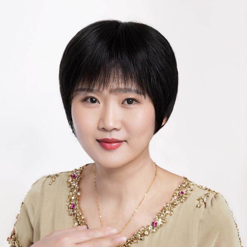 中老年妈妈假发黑色短发全头套化疗光头整顶假发套轻薄自然真头发
