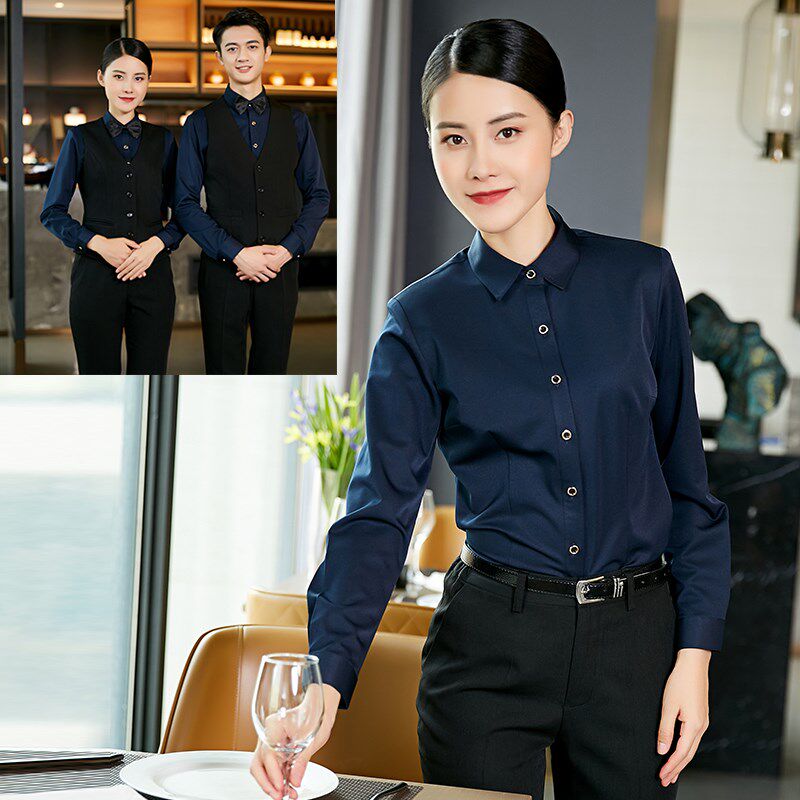 酒店餐厅咖啡厅服务员工作服长袖衬衫马甲酒吧KTV前台吧台工装女