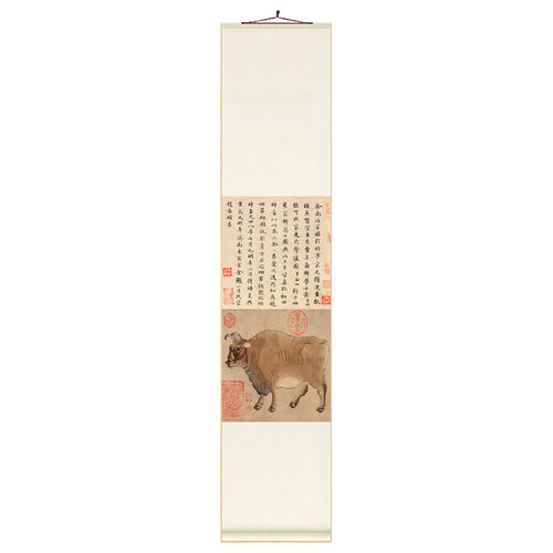 瑞鹤图新中式卷轴挂画竖版茶室书房装饰画五牛图走廊过道墙壁画
