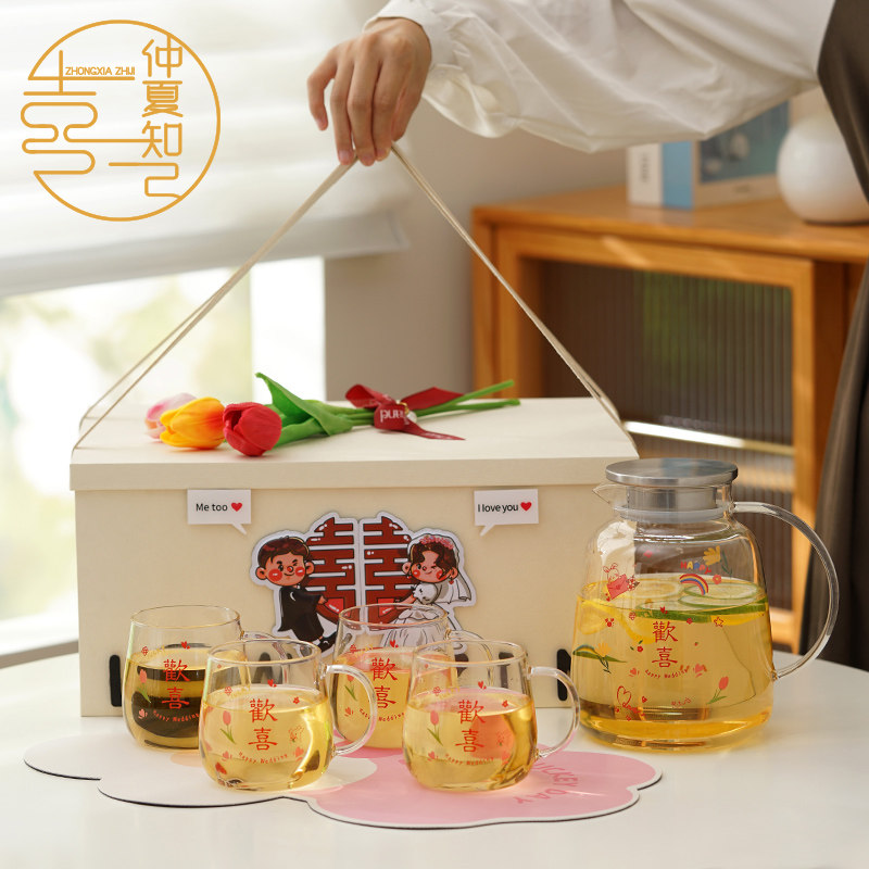 仲夏知己新婚礼物送新人花茶壶敬茶杯套装结婚茶具送闺蜜订婚实用