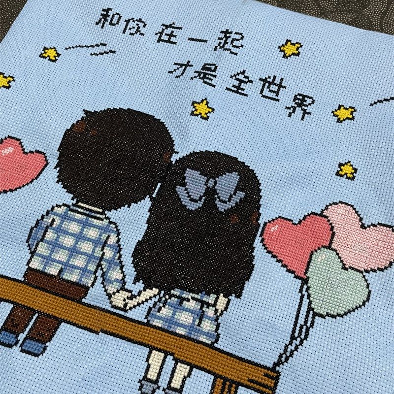 纯手工十字绣成品抱枕套靠枕汽车枕头温馨爱情单车情侣抱枕幸福