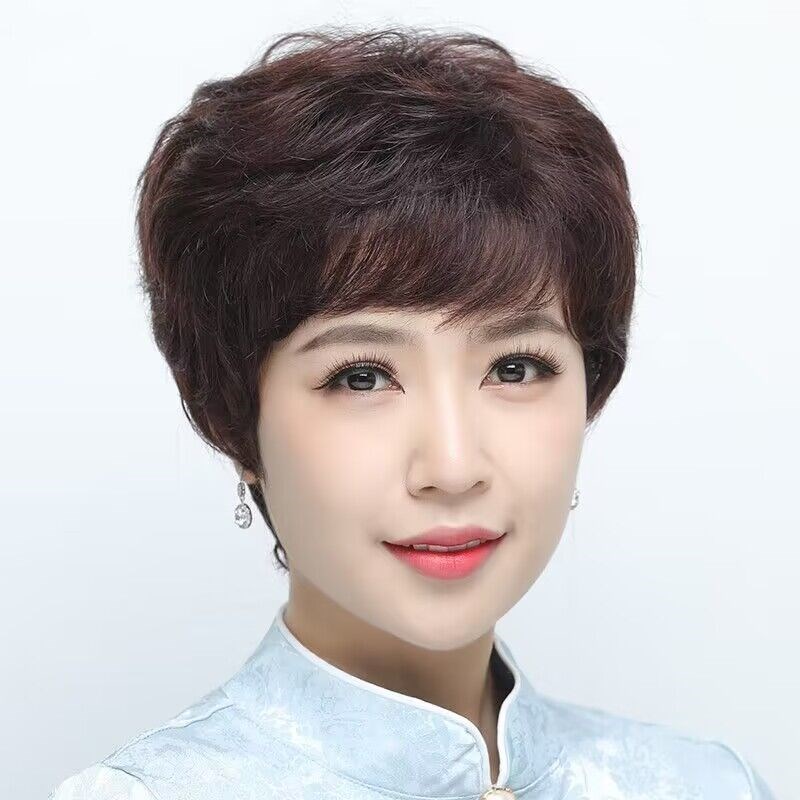 假发短发女整顶假发中老年妈妈中年假发真头发时尚蓬松短卷发头套