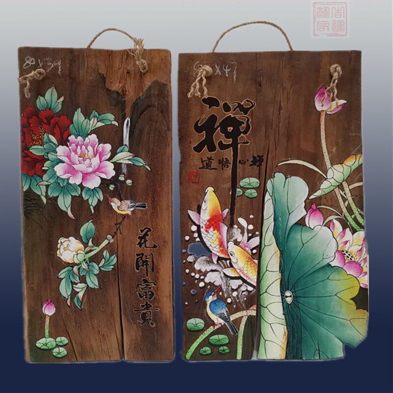 纯手绘木板画墙壁挂饰复古墙面仿古装饰墙饰风化木实木挂件壁饰品