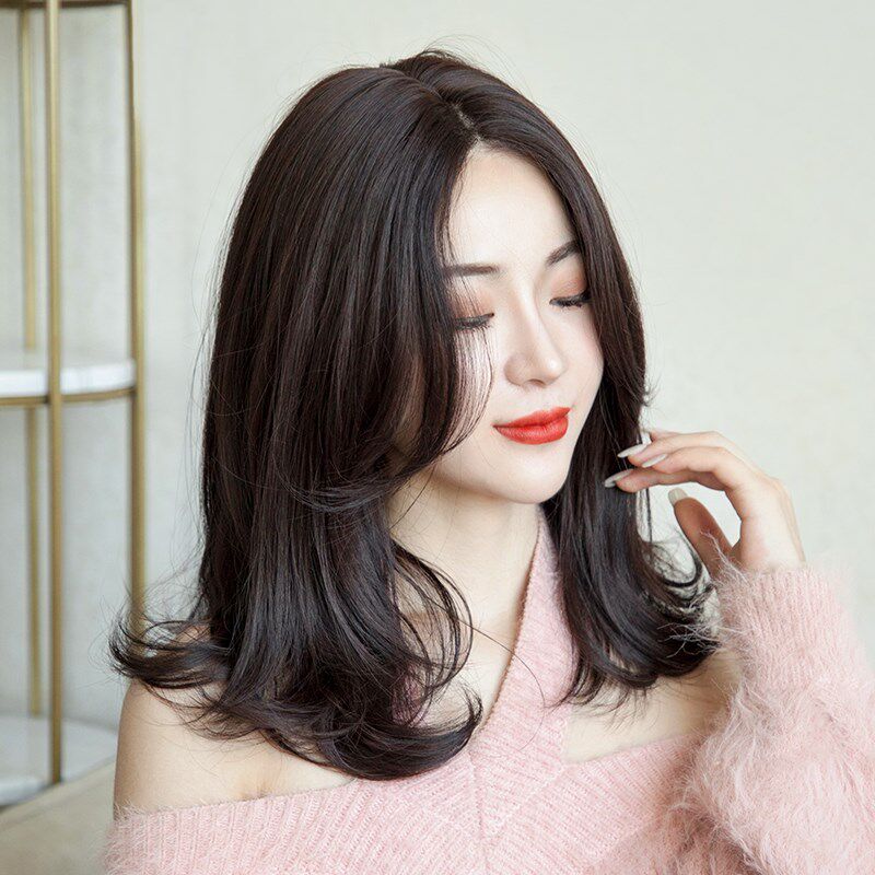 假发女中长发中分刘海韩式蕾丝假发中短发尾微卷自然全头套长直发