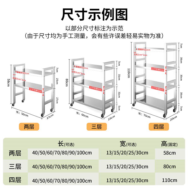 厨房超窄夹缝收纳不锈钢储物架置物架缝隙围栏落地多层收纳架子
