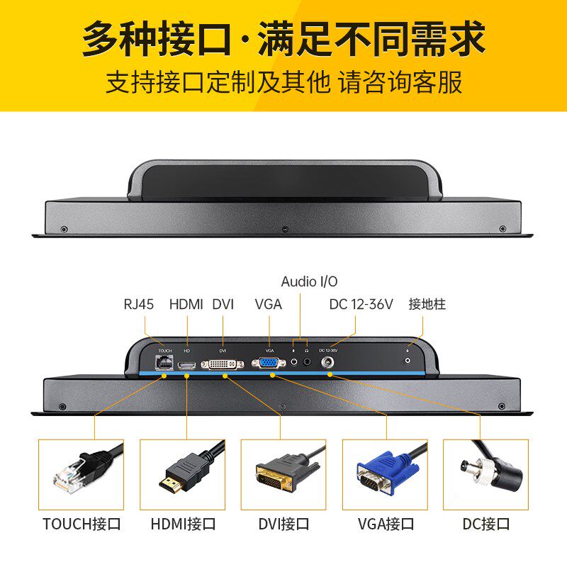 10/15/17/19寸嵌入式工业显示器触摸屏工控电容7电阻21.5全封闭12