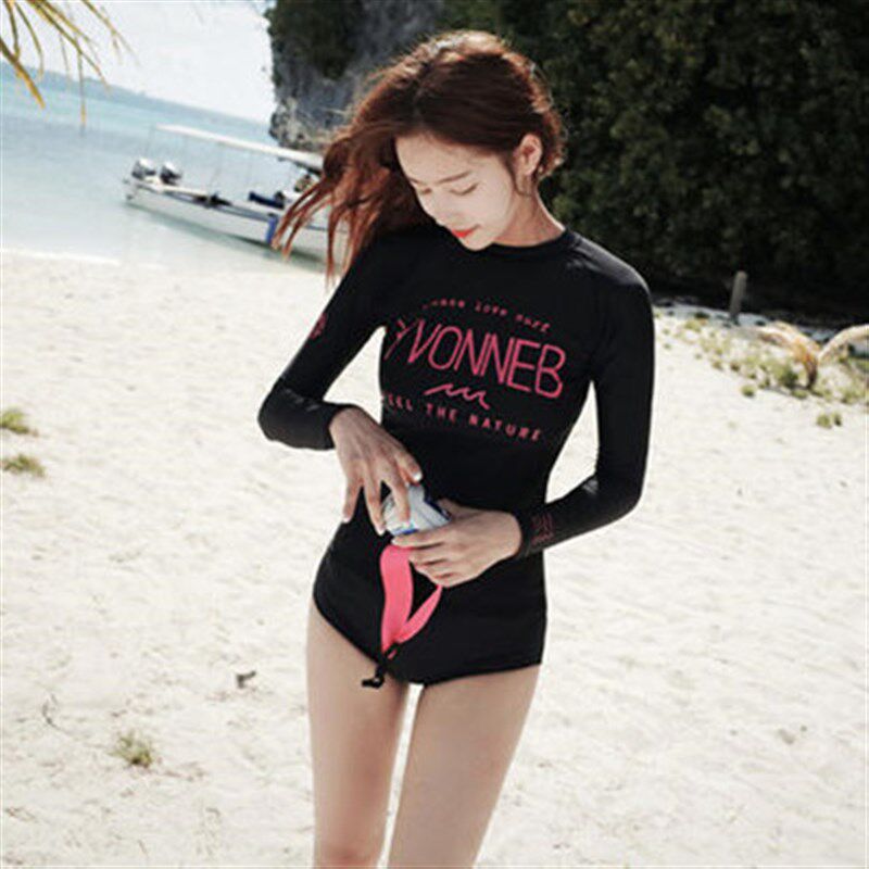 韩国分体潜水服女 浮潜服水母衣短裤防晒长袖显瘦冲浪套装游泳衣