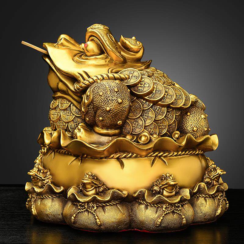 金蟾摆件全黄铜聚宝盆金蟾九子蟾王三足蟾蜍吸财金蝉店铺开业送礼