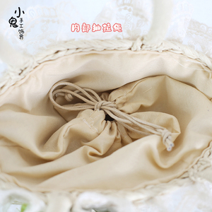 原创Lolita森系茶花花朵蕾丝沙滩田园草编包藤编包手提编织包斜跨