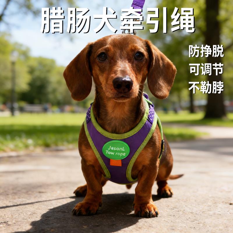 腊肠犬牵引绳胸背带背心式小狗专用小型犬幼犬宠物防咬遛狗用链子