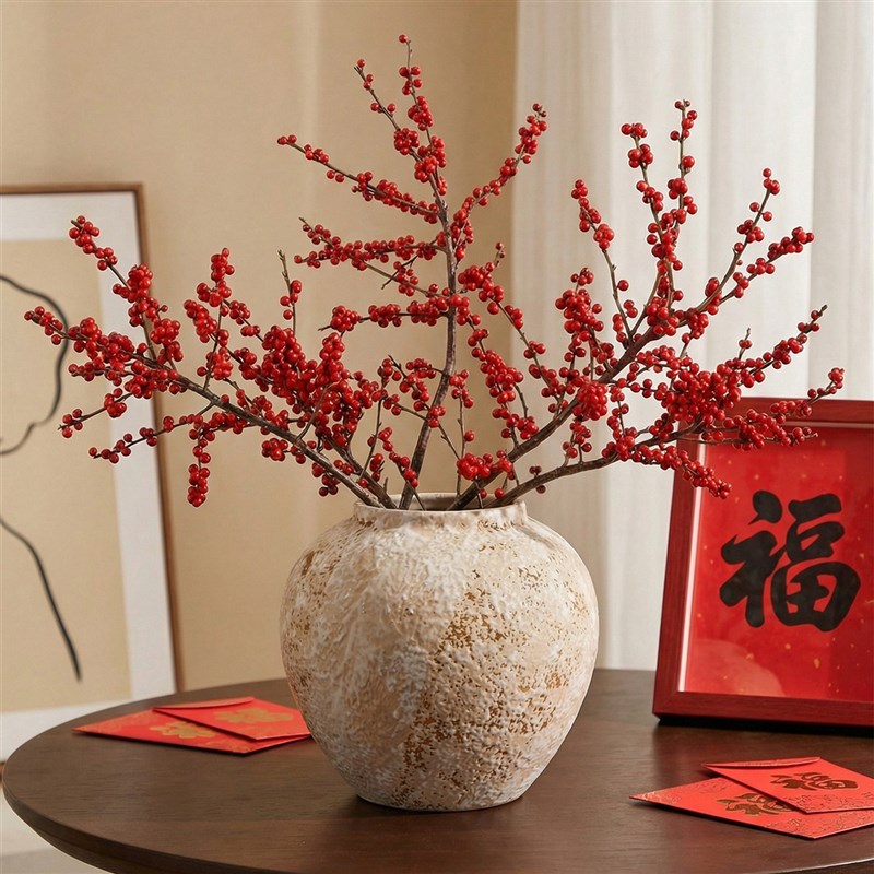 冬青花瓶复古新中式陶瓷摆件高级感客厅插花干花鲜花创意桌面装饰