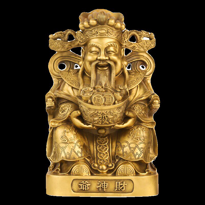 纯黄铜财神爷铜关公摆件家用店铺供奉文武财神关羽关二爷比干神像