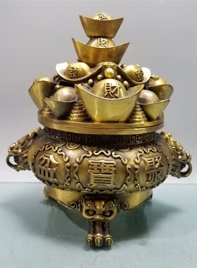 纯铜开盖貔貅聚宝盆存钱罐摆件五路财神聚宝盆商务礼品店铺办公室