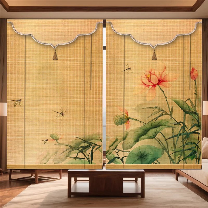 定制竹帘卷帘中式复古印花卷帘装修窗帘茶室装饰挂画遮阳隔断门帘