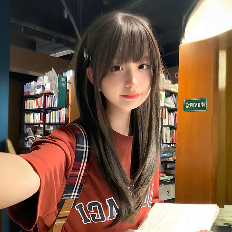 假发女全头套中长发日常黑长直lolita适合圆脸jk空气刘海仿全真发