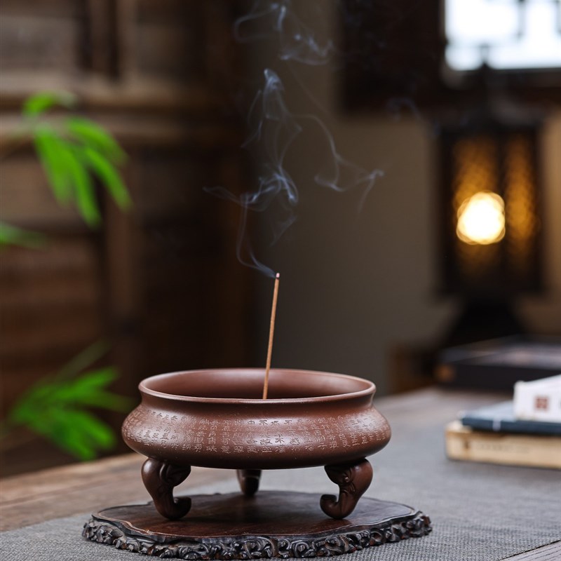 紫砂【心经香炉】原矿老紫泥全手工茶道雅物非通货茶室高端摆件
