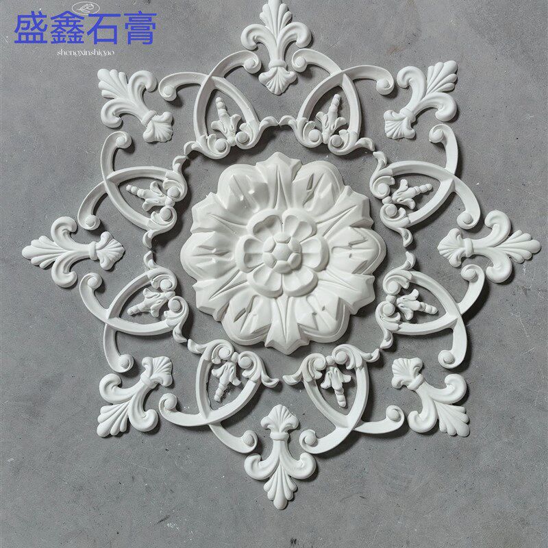 法式Grg石膏拼花灯盘吊顶欧式雕花装修天花吊顶灯盘小尺寸直径
