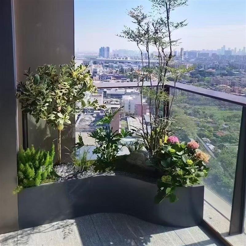 定制阳台不锈钢花箱室内异形花盆庭院弧形造景种植箱成品金属花槽图片