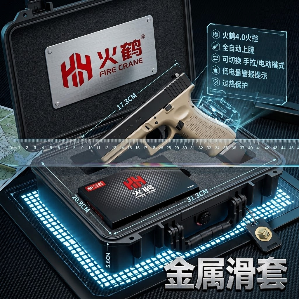 火鹤全新金属滑套G17格洛克电手电动连发模型发射器玩具枪男孩科