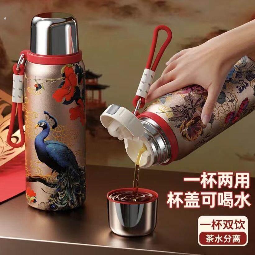 国风复古316保温杯高颜值精致轻奢女士保温杯便携带茶漏一杯两用