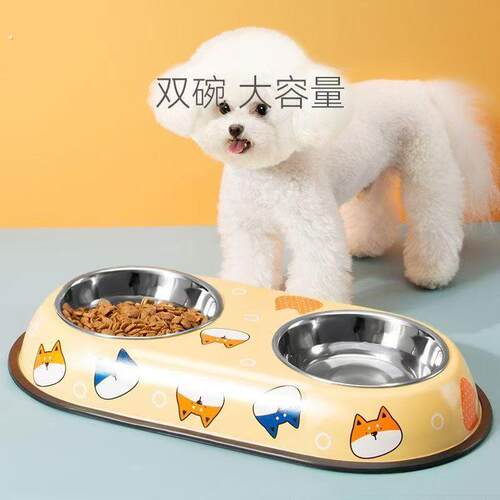 狗碗狗盆猫碗猫食盆狗狗饭盆不锈钢宠物用品防打翻双碗喝水一体