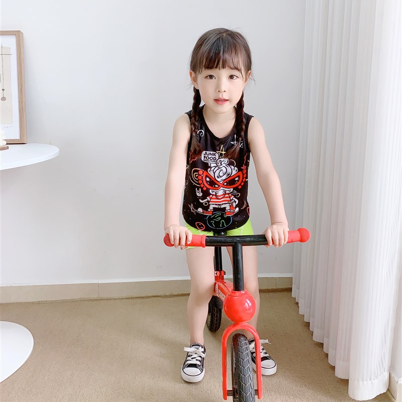 新款夏季儿童速干背心平衡车运动骑行服男女童短裤透气排汗定制